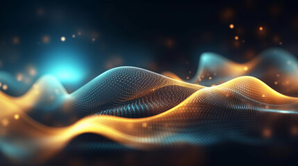 gold and blue abstrac waves and lines of light technology background