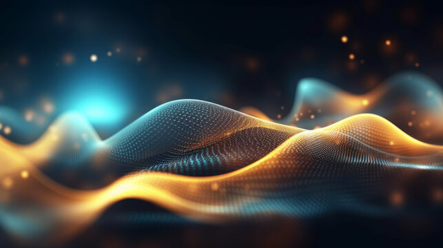 gold and blue abstrac waves and lines of light technology background