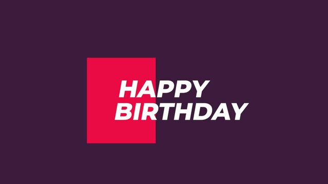 Happy Birthday with red shapes on fashion purple gradient, motion holidays and promo style background
