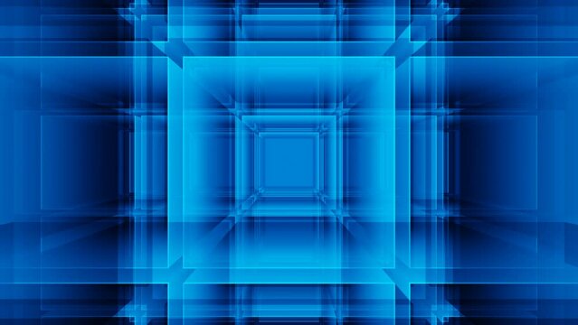 Transparent blue square grid tunnel loop animation background