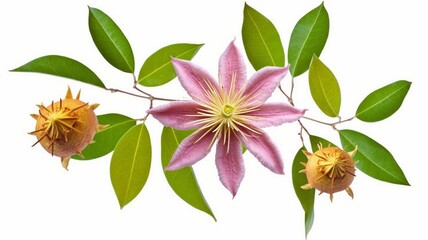 fresh pink clematis flowers bud and leaf  Generative AI