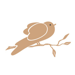 Beauty bird sitting on a tree branch in cold color. Cosmetics, eco production logo, abstract label design. Vector isolated illustration