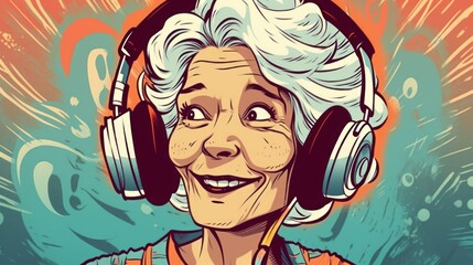 Naklejka na ściany i meble Illustration of women wearing headphones and enjoying music. Generative ai.