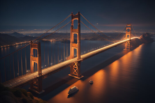 An image of AI generative of golden gate bridge at night