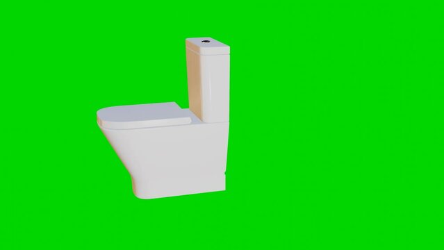 slow rotation 3d model of a white toilet rotating on a green screen