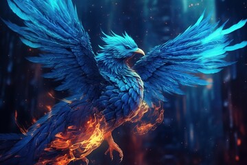 a gigantic blue phoenix in deep space with blue veins illustration generative ai - obrazy, fototapety, plakaty
