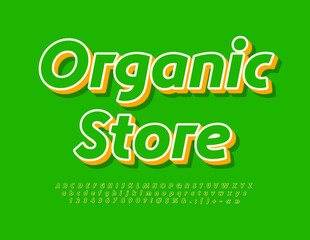 Vector eco Banner Organic Shop. Creative ModernFont. Artistic Alphabet Letters, Numbers and Symbols set. 