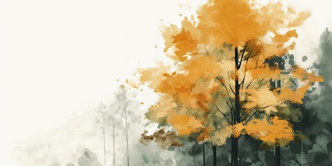 Gold leaf tree, watercolor painting, generative ai