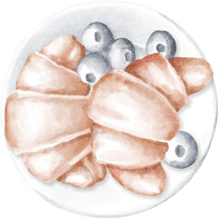 Fototapeta na wymiar Plate of freshly baked croissant and blueberries