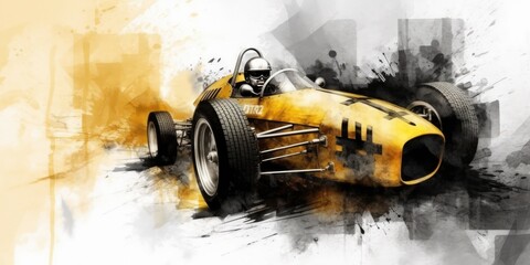 Oldschool vintage racing car, watercolor painting, generative ai