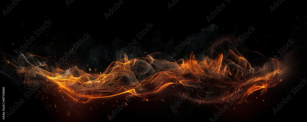 Poster a close-up of a blazing fire on black background, creating an intense abstract pattern. ai generativ