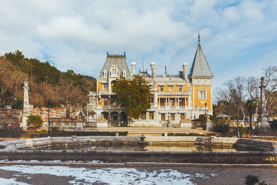 ALUPKA, CRIMEA - February 10, 2015. Massandra Palace. Chateauesque villa of Emperor Alexander III of Russia.