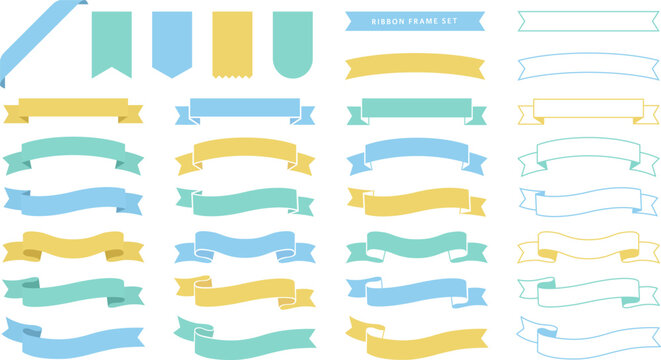 色んなシンプルリボンのフレームセット_3カラー_ベクターイラスト