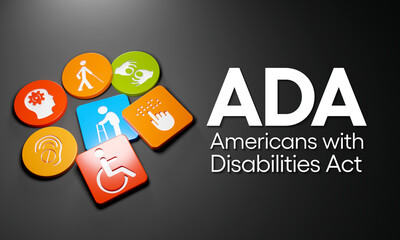 Americans with disability act is observed every year on July 26, ADA is a civil rights law that prohibits discrimination based on disability. 3D Rendering