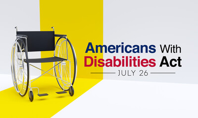 Fototapeta na wymiar Americans with disability act is observed every year on July 26, ADA is a civil rights law that prohibits discrimination based on disability. 3D Rendering