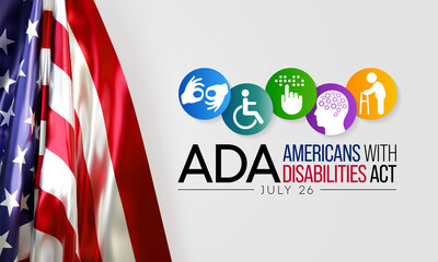 Americans with disability act is observed every year on July 26, ADA is a civil rights law that prohibits discrimination based on disability. 3D Rendering