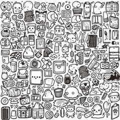 Generative AI Sale and online shopping set of elements, doodle vector illustration