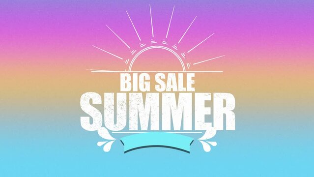 Summer Big Sale with sun rays and ribbon on grunge texture, motion promotion, summer and retro style background