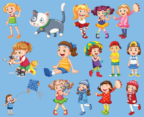 Happy children in different actions by the greatest graphics