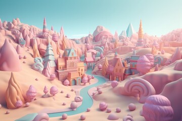 Cute candy city, childish illustration. Generative AI