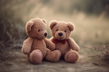 Two cute baby bear cubs, soft toy. Generative AI