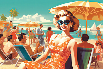 Retro Summer Dreams: 1950s/1960s Beachside Retreat – Generative AI