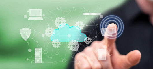 Man touching a cloud computing concept