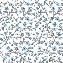 Generative AI Seamless pattern with blue floral ornament, oriental style background