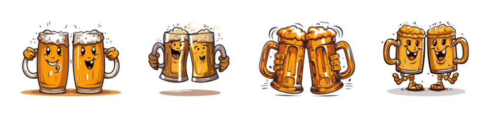 Two glasses of beer. Funny cartoon vector illustration.