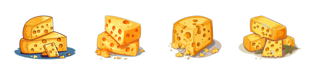 Cartoon cheese set. Vector illustration.