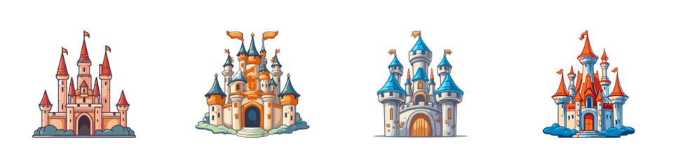 Cartoon castle set. Vector illustration.