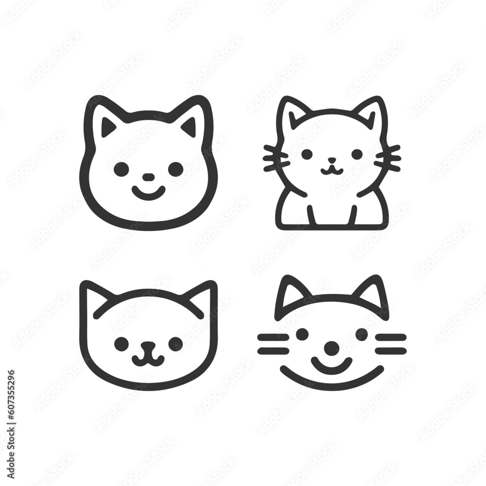 Wall mural cartoon cat, kitten face line vector icon set isolated