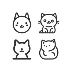 Cartoon cat, kitten face line vector icon set isolated