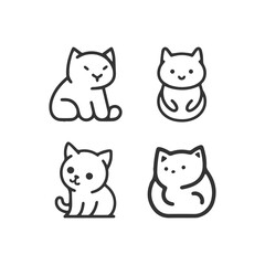 Cartoon cat, kitten face line vector icon set isolated