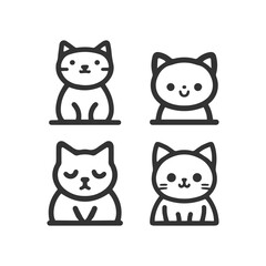 Cartoon cat, kitten face line vector icon set isolated