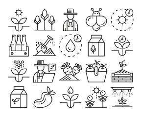 farming and agriculture icons set