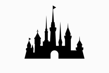 Obraz premium disneyland castle buildings silhouettes logo vector premium template