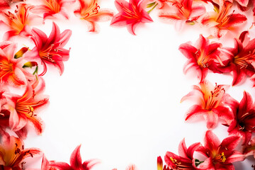 Red flower frame layout with text space, copy space. Wedding concept, Birthday concept, Congratulations concept. Women's Day, Mother's Day, Valentine's Day. Generative AI.