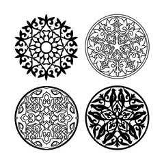 Islamic ornament vector, persian motiff. Asian floral designs. Abstract Asian elements of the national pattern of the ancient nomads of the Kazakhs. Circular geometric symbols set. Abstract mosaic.