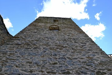 Low-angle shot of the old Freienfels Castle in Germany against the blue sky on a sunny day