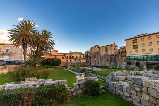 Remains of Temple of Apollo at Piazza Pancali. It is one of the most important ancient Greek monuments on Ortigia island
