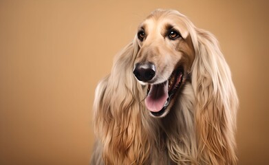 Charming Afghan hound dog against a bright pastel background. Generative AI.