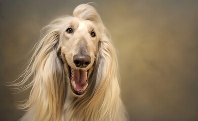 Charming Afghan hound dog against a bright pastel background. Generative AI.