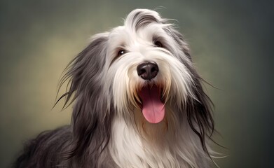 Charming Bearded collie dog against a bright pastel background. Generative AI.