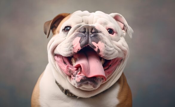 Charming English bulldog dog against a bright pastel background. Generative AI.