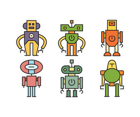 robot character icons set vector illustration