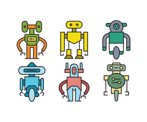 cartoon robot character icons set