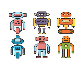 vector humanoid robot character icons set