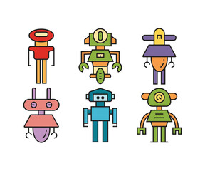 vector humanoid robot character icons set
