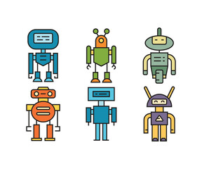 vector humanoid robot character icons set
